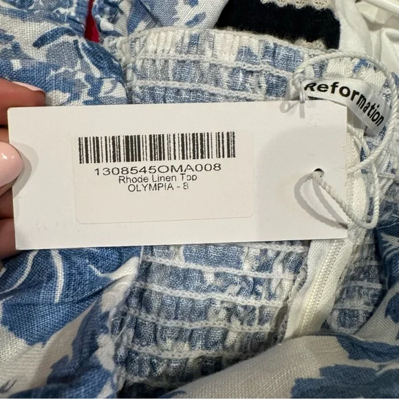 Reformation Blue and White Floral Top Size 8 NWT - Picture 6 of 6